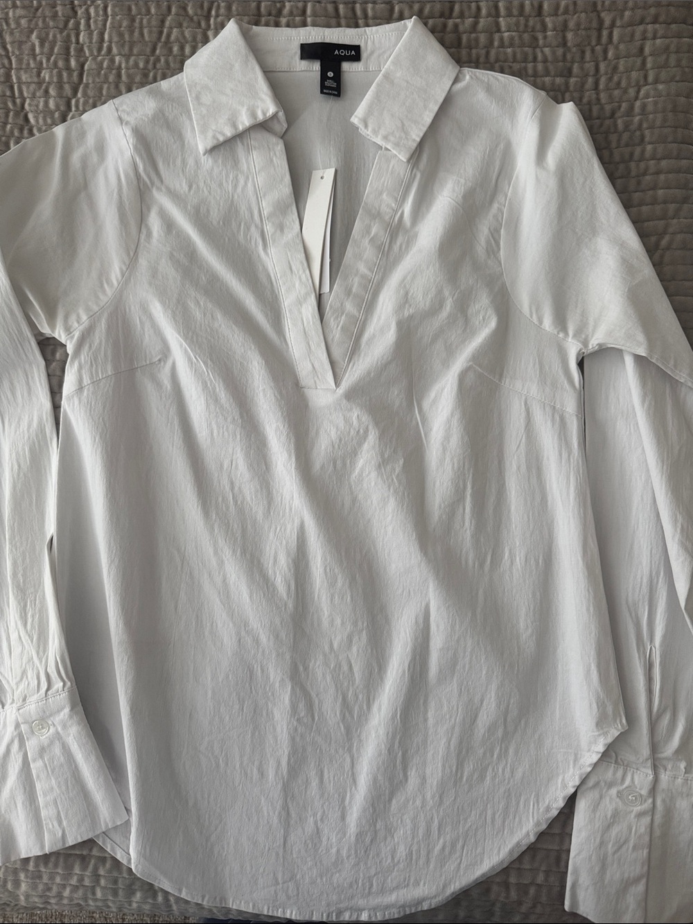 Aqua White V-Placket Popover Shirt